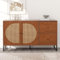 KAZZIO Sideboard mit 2 Rattan verzierten Türen und 2 Schubladen Kommode Küchenschrank, Mehrzweckschrank, Highboard mit Metallgriffe, für Schlafzimmer & Wohnräume & Büro (Walnuss/Kommode)