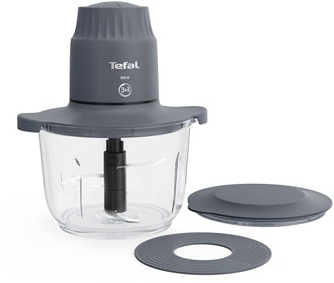 Tefal Choppeo Elektrischer Zerkleinerer, Glasschüssel, 500 Watt Leistung, 2 Geschwindigkeitsstufen, Edelstahlklingen, spülmaschinenfest, inkl. Konservierungsdeckel, Schwarz, MB6031