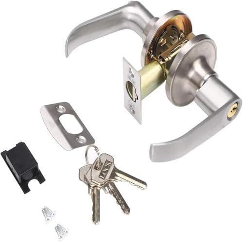 ALNKDH Door Handles Set,Bedroom Door Handle with Lock,150×120mm(Silver-1Pcs, 25-45mm)