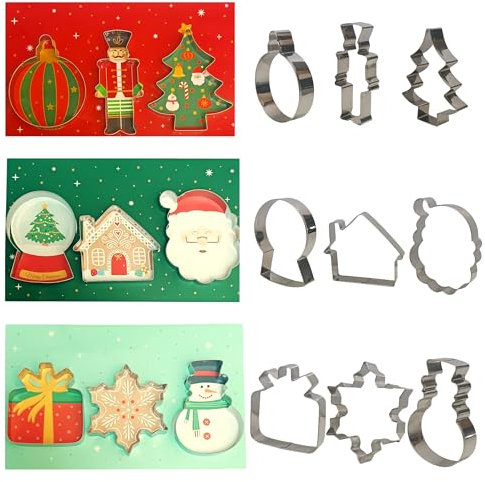 Cortadores Galletas Navidad, Moldes Galletas Navidad, Set de 3 estuches con 9 formas diferentes, ideal para regalo o disfrutar horneando galletas, pastas o canapés salados para las fiestas