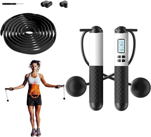 Cordless Skipping Ropes 2 In 1 Weighted Ropeless Skipping Rope with Counter Smart Digital Gravity Ball Jump Rope with LCD Display Portable Boxing Jumping Rope For Adult Kids Burn Calories