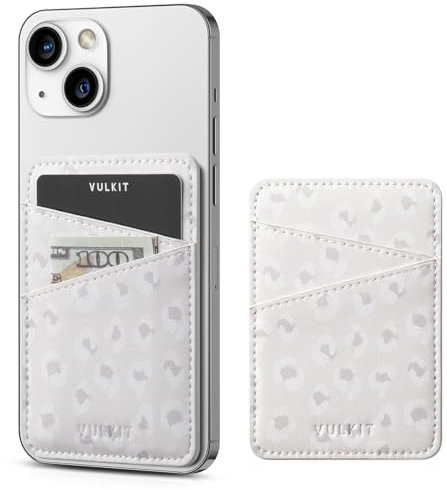 VULKIT Handy-Kartenhalter, schmal, Leder, selbstklebend, RFID-blockierend, Kreditkartenhüllen, Aufkleber für die Rückseite des Smartphones, für Männer oder Frauen, leopard, Minimalistisch
