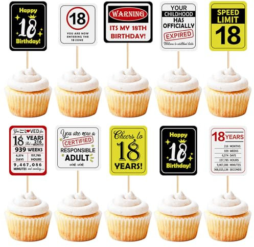 Blumomon 36Pcs 18th Happy Birthday Cupcake Toppers Happy 18 Cupcake Decoration Cheers to 18 Years Cake Decoration for 18th Birthday Party Decoration 18th Anniversary Cake Decoration