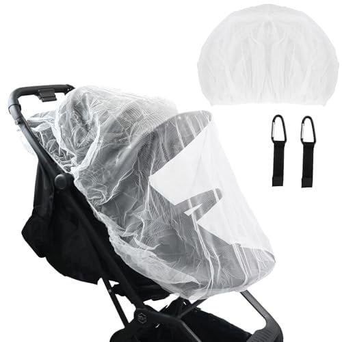 Baby Moskitonetz für Kinderwagen, Tragesitz und Stubenwagen - Elastische Kordel für festen Sitz–Mückennetz Kinder für Jogger, Autositz und - 1000 Mesh Insektenschutz Kinderwagen mit 2 Haken