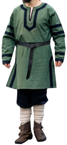 Leonardo Carbone® Herren Tunika Wikinger Bragi | V-Ausschnitt | Seitenschlitze | Karneval, Halloween, Cosplay, LARP, Mittelalter, Wikinger, Kostüm, Kleidung | 100% Baumwolle