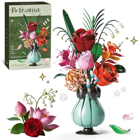 Set di mattoncini per bouquet di fiori con vaso, rose, loto, mughetto per adulti, ragazze, collezione botanica, decorazione per la casa, ufficio, regali per San Valentino, compleanni, festa della