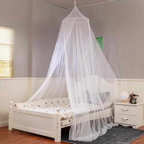 BNGXR Mosquitera para Cama, Mosquitera Cama Matrimonio, Dosel para Cama con Estrellas Fluorescentes,Dosel para Cuna, Cama Doble, Cama Individual, Dormitorio, decoración, 60 x 250 x 900CM, Blanco