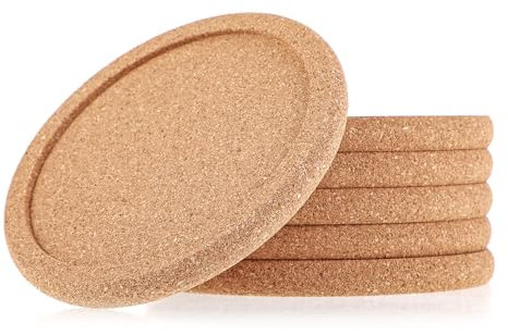 Cork Coasters for Drinks - 6 PCS 4 Inch Cork Coasters with Lip, Absorbent Heat Resistant Reusable Round Edge for Cold Hot Beverages Glasses Mugs Cups Bar Table