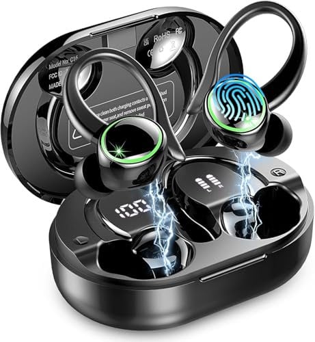 Bluetooth Kopfhörer Sport, Kopfhörer Kabellos Bluetooth 5.4 mit ENC Noise Cancelling und 4 HD Mics, In Ear Kopfhörer mit Hi-Fi Stereo, 50 Std Kabellose Ohrhörer, IP7 Wasserdicht, USB-C/LED-Anzeige