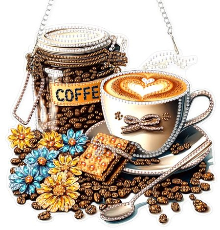 AIRDEA Kaffeebohnen Diamond Painting Fensterbilder, 5D Brillante Blumen Diamond Painting Fensterbilder Beidseitig, Bausätze für Diamantmalerei Suncatcher Erwachsene 8x8 inch