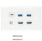 Placa frontal de pared HDTV de 6 puertos blancos, acoplador, extensor de salida, 2 puertos Keystone HDTV, 2 enchufes USB 3.0, fácil instalación, placa de pared de red de datos