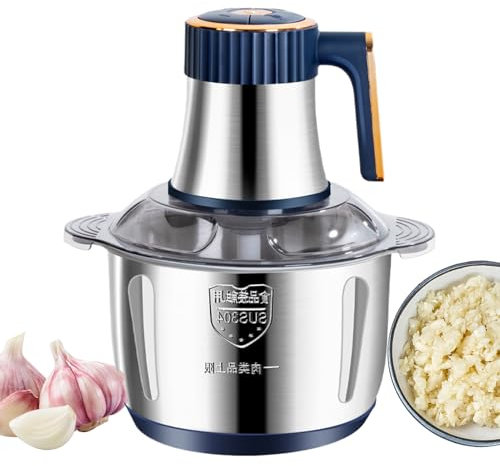 Picadora eléctrica con cuenco de acero inoxidable de 5 L, 500 W, con 5 niveles de velocidad, picadora de carne para carne, cebolla, comida para bebés