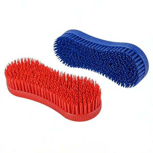 2 Pcs Magic Horse Hair Brush Set, Horses Grooming Brushes, Horse Brush for Grooming, Equestrian Massage Tool Mane and Tail Detangler Blue&Red