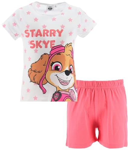 PAW PATROL Mädchen Pyjama kurzer Schlafanzug Skye Everest Schlafbekleidung, 100% Baumwolle, bequem, Kind, Gr. 98-122, (DE/NL/SE/PL, Numerisch, 104, Regular, Weiss-Coral)