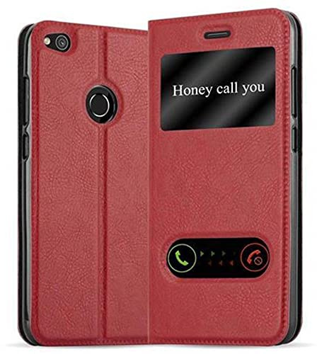 Cadorabo Hülle kompatibel mit Huawei P8 LITE 2017 / P9 LITE 2017 in Safran ROT - Schutzhülle mit Magnetverschluss, Standfunktion und 2 Sichtfenstern