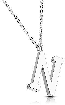Bungsa BUCHSTABE N Halskette Silber - BUCHSTABEN-ANHÄNGER N Kette - Alphabet Kette für Frauen & Männer - aus Edelstahl - Schmuck für Jungs & Mädchen