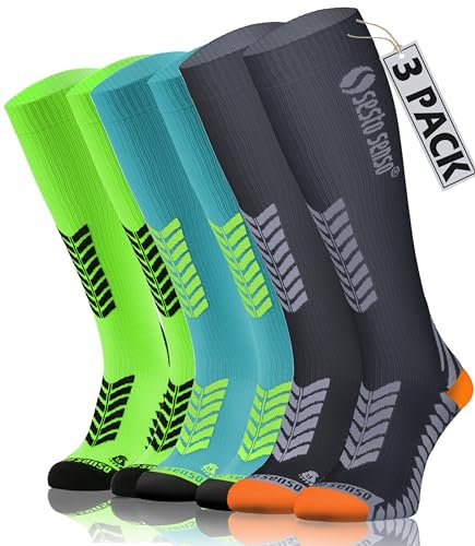 sesto senso 3 Paar Kompressionsstrümpfe Sport Damen Herren Unisex Bunt Hohe Sportsocken Laufsocken Graphit Grün Türkis 43-47 3 pack GGT