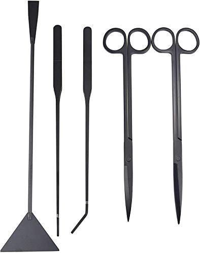 Hexint 5 en 1 Acuario Aquascaping Kit de Acero Inoxidable Acuario Tanque de Peces Acuáticas Herramientas de Planta Acuática Pinzas Tijeras Espátula Set Negro