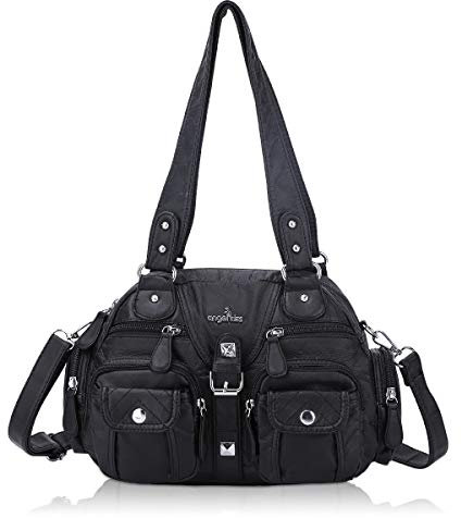 Angel Kiss Damen Handtasche tasche damen Schultertaschen Multifunktion Weiches Leder mit Reißver Henkeltasche Elegante umhängetasche damen 2 hauptfächer für Büro Schule Einkauf Schwarz