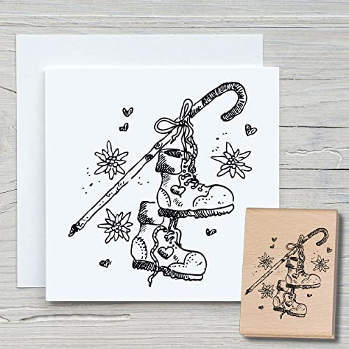 NEWSTAMPS Stempel Wanderschuhe Motivstempel aus Holz & Gummi zum Karten und Geschenke basteln, Holzstempel für Scrapbook, Textilstempel, Deko, Freunde