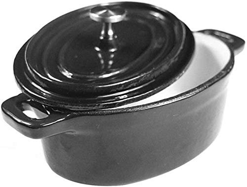 MFLASMF Dutch Ovens Mini-Pot Ovale Couvert en Fonte émaillée - Noir
