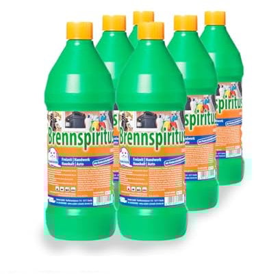 Dönges Brennspiritus EU 6 x 1L Flasche (Spiritus Frostschutz Reinigungsmittel Alkohol Bioalkohol Schmimelentferner Alkoholreiniger Ethanol Desinfektionsmittel Grillanzünder) (Pack à 6 Stück)