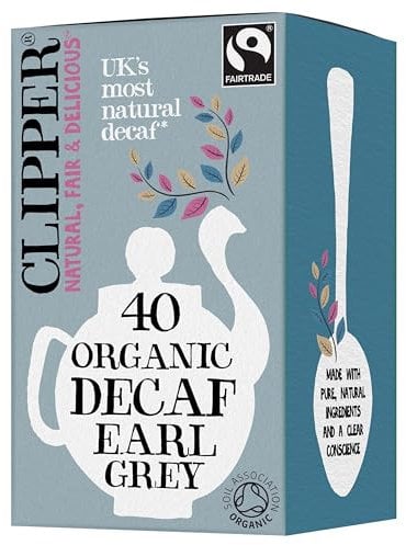 Clipper Fairtrade Organic Decaf Earl Grey Tea Bags | Natural, Unbleached, Plant-Based Biodegradable & Non GM Black Tea | Eco Conscious Decaffeinated Tea Bags | Individually Wrapped (40 Teabags)