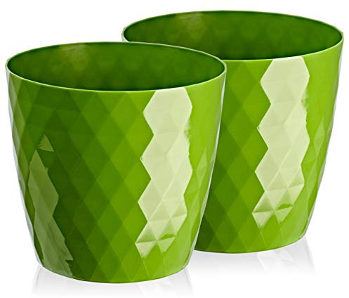 Tymar Blumentopf, 2er-Pack, glänzender, Leichter, dekorativer Pflanzentopf aus Kunststoff, Moderne, Runde Form, für Innenräume,Pflanzkübel (16 cm, Grün)