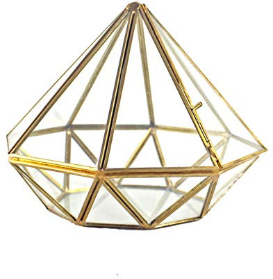 YO-HAPPY Anhänger, Handmade Gold Open Glass Geometrisches Terrarium Messing Diamant Sukkulenten Farn Moos P.