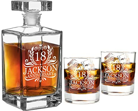 AIGAT Geburtstagsgeschenk für Ihn Personalisierte Whiskey Karaffe 700ml mit 2 Whiskey Gläser