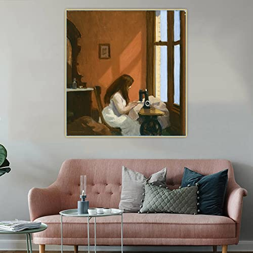 SDVIB Mädchen an der Nähmaschine, 1921, von Edward Hopper Leinwand Ölgemälde Kunstwerk Ästhetisches Bild Dekoration Poster Drucke 40x40cm Rahmenlos