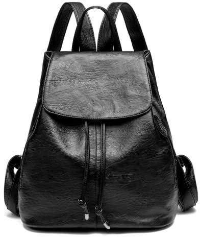 Damen Rucksack aus PU Leder, Lässig Tasche mit Kordelzug Diebstahlschutz Lederrucksack Klassisch, Elegant Backpack Leichte Wasserdicht Große Multipockets Mode Bag für Arbeit Schule Reise