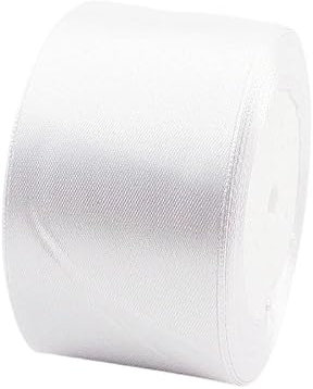 POPOYU Satinband Weiß 50mm, 23 Meters Dekoration Präsent Geschenkband breit Schleifenband, Stoffband für kleid Hochzeit, Taufe und Geburtstag Geschenke,Satin Dekoband, Deko Band Geschenkverpackung