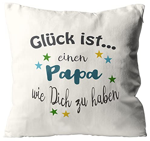 WarmherzIch Kissen Glück ist einen Papa wie Dich zu haben - Kissenbezug ohne Füllung, 45cm - Kissenhülle aus Baumwolle - Geschenk Dad Vatertag Vater