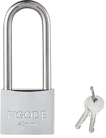 FIGODE® Candado inoxidable de grado marino con grillete de acero inoxidable y cuerpo de latón cromado, candado para exteriores resistente a la intemperie, llave diferente, grillete largo de 5,8 cm,