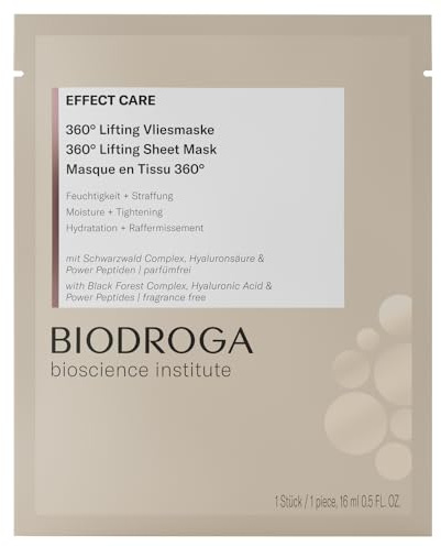 Biodroga Gesichtsmaske mit Hyaluron 1x16 ml – Lifting Vliesmaske Skincare Pflege Hyaluronmaske Face Lift Booster Vegan Effect Care Bioscience Institut