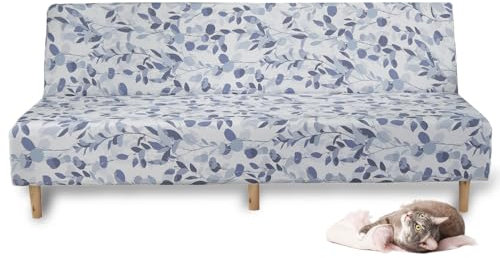 Jinayana Clic Clac Sofahusse, Polyester-Sofa-Sitzbezüge ohne Armlehnen 3 Sitzers(Schwarze Blätter Lila Blau