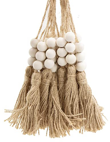 VAPKER 20 Stück Holzperlen Quasten Natürliche Jute Stil Quaste Hanfseil Quasten 3 Holzperlen für Dekorationen und Party DIY