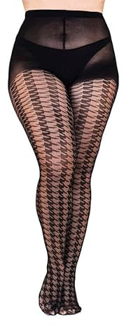 collant femme fantaisie grande taille, effet pied de poule 40 den taille 46/48 50/52 N.1676 (as4, alpha, xx_l, plus, regular, noir)
