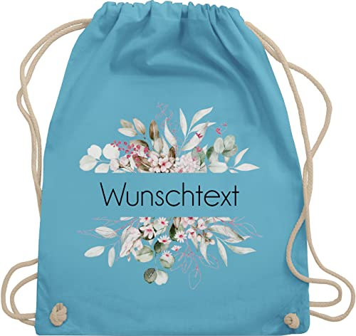 Turnbeutel Rucksack - Aufdruck selbst gestalten - Wunschtext I Geschenk personalisiert I Geschenk Weihnachten - Unisize - Hellblau - beutel kita stoffbeutel name personalisierte blume turnsack