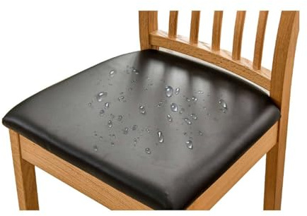 qiden Esszimmerstuhl Sitzbezüge 2 4 6er Set, Stuhlbezug Sitzfläche Stretch Sitzbezüge Kunstleder Wasserdicht Stuhlbezug,Einfaches Abnehmen des Sitzbezugs-Schwarz-2er Set (36-48cm)
