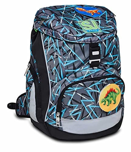 SJ Ergonomischer Schulranzen, mit Höhenverstellungssystem & nachhaltigem Gewebe; mit Trinkflaschenfach, Seitentaschen, Brust- und Hüftgurt; für Grundschule, Mädchen&Jungen, UPDOWN SOFT - THUNDERCHECK