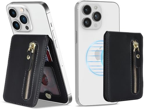 Havaya Compatible avec Magsafe Portefeuilles Cuir et Porte-Cartes avec zippé magnétique iPhone 16/15/14/13/12 série pour Magsafe Wallet - Noir
