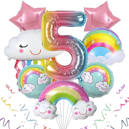 SPHERETRON Regenbogen Geburtstagsdeko 5 jahre,regenbogen deko kindergeburtstag,Regenbogen Geburtstagsdeko Luftballons,Regenbogen Deko,Folienballon Regenbogen,Regenbogen Party Deko Mädchen