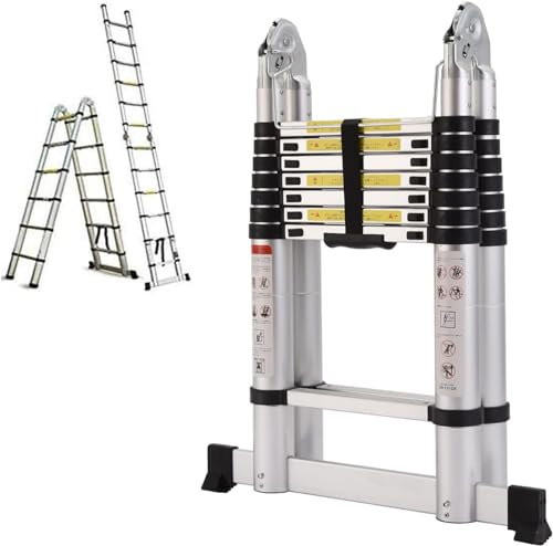 Nictemaw Scala pieghevole multiuso 2 in 1, scala telescopica da 5 m, in alluminio, portata 150 kg, 16 pioli