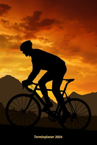 Terminplaner 2024: Mountainbiker Sonnenuntergang Design Jahresplaner und Kalender von Januar bis Dezember 2024 - Organizer und Zeitplaner für 1 Jahr