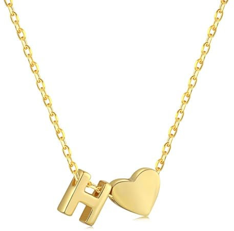 Herz Kette mit Buchstaben Kette Damen Halskette mit Herz Anhänger Buchstabenkette Gold Personalisiere Initialen A-Z Namenskette Herzkette Freundschaftskette Edelstahl Schmuck für Frauen Mädchen (H)