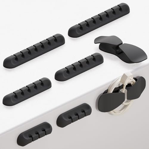 Kabelhalter Kabelclips Gerätekabelhalter, [8 Stück] kabelmanagement Selbstklebend Kabel Organizer Vielzwecke Kabelführung Set für Schreibtisch Computer PC, USB Ladekabel, ZuhauseBüro