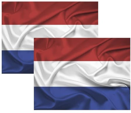 2 Banderas de Holanda, Bandera 90cm x 150cm, Bandera Grande con Trabilla para Mástil y Cordones para Sujetar, Bandera Ligera, Bandera para Deportes, Fútbol, Manifestaciones, Edificios,