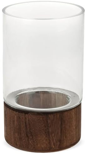 Modernes Windlicht aus Holz und Glas - Glaszylinder als skandinavische Deko für Wohnzimmer, Schlafzimmer, Tischdeko - Edles aesthetic Kerzenglas als Kerzenhalter, Teelichthalter oder Windlichtsäule